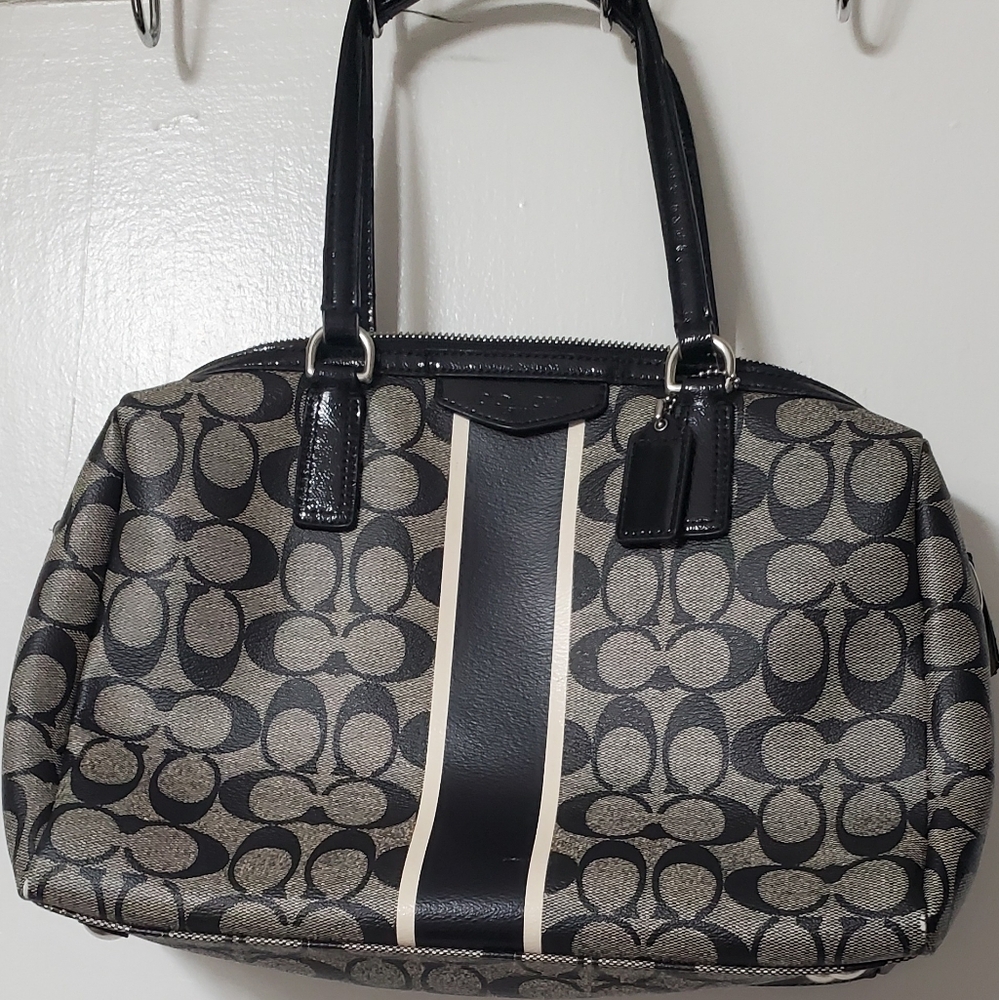 Coach M1393-F30662 Signature Stripe Nancy Satchel Black/Grey